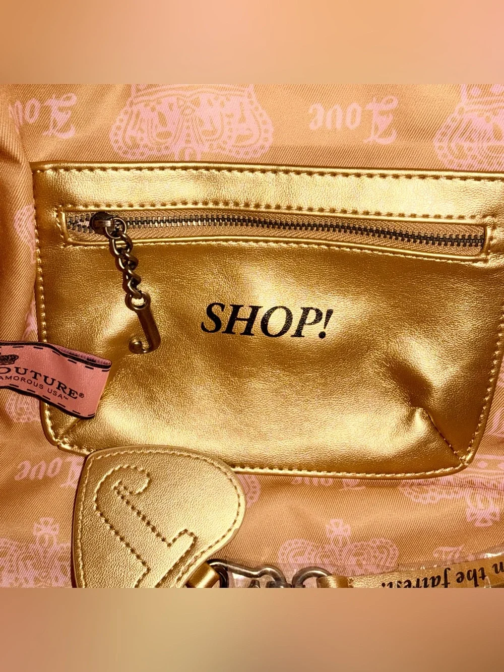 Juicy Couture Pink Velour Live for Juicy Crown Logo Satchel Bag